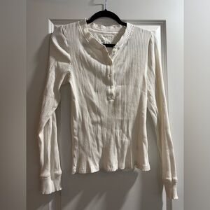 Aerie Ivory Ribbed Henley Long Sleeve Top 🤍✨
